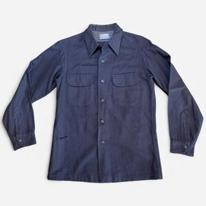 Vintage 70s-80s Pendleton Board Shirt Dark Navy Blue Virgin Wool USA Size S